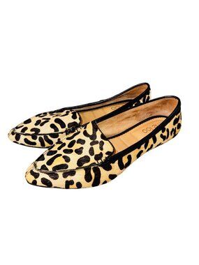 Leopard Print Me Too Leather Calf Hair Flats 8.5M Slip-On Loafers Mob Wife Glam